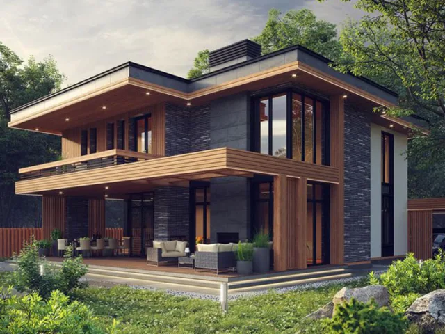 Iroko cephe kaplamalı modern konut