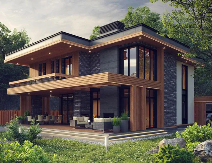 Iroko cephe kaplamalı modern konut