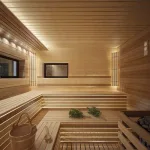 Ahşap kaplı sauna iç mekanı